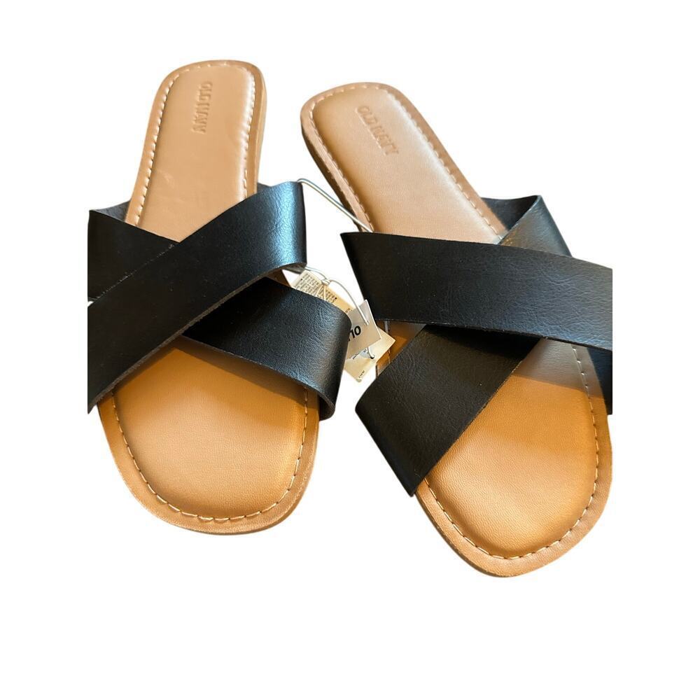 Old Navy Women's Black Criss-Cross Faux-Leather Sandals Size 9 - Picture 4 of 6
